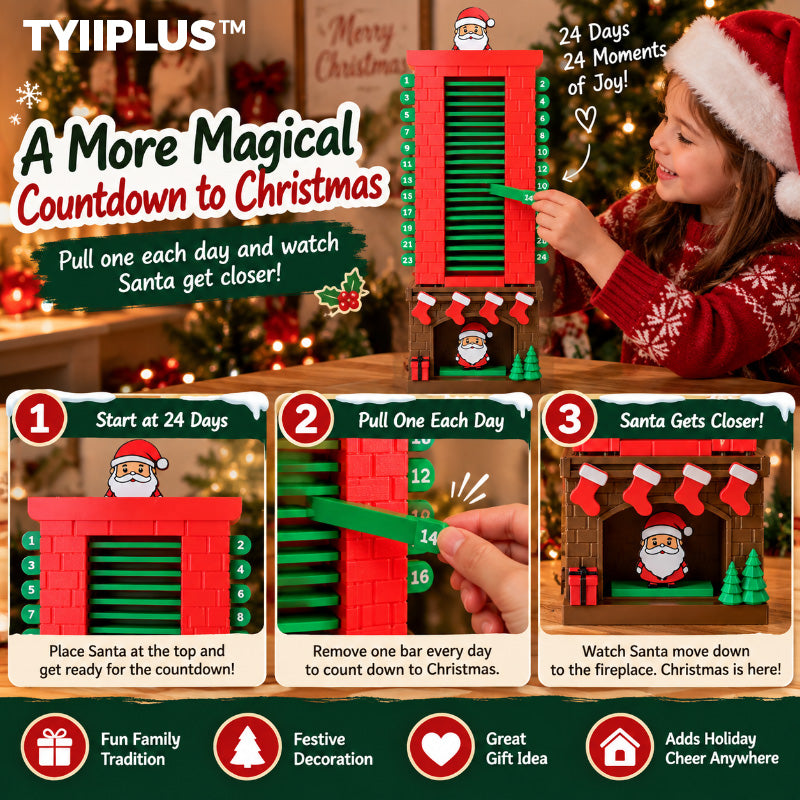 TYIIPLUS™ Santa Christmas Countdown Advent Calendar – 24-Day Interactive Fireplace Countdown Decoration