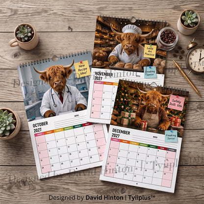 🐮 Highland Cows Working 2027 Calendar