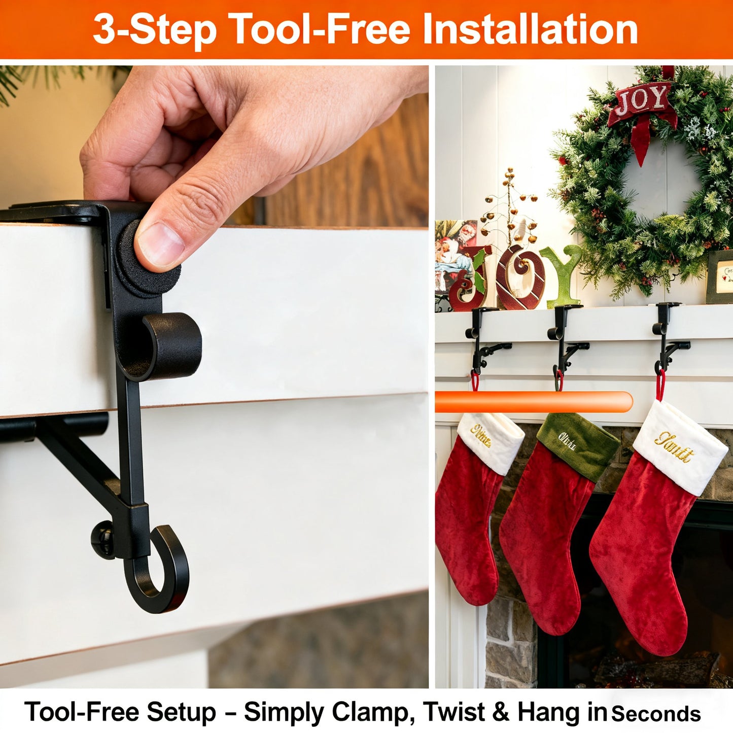 2-in-1 Garland and Fireplace Stocking Hanger
