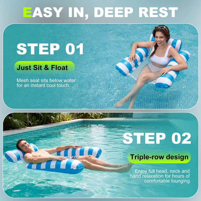 4-in-1 Inflatable Pool Hammock with Mesh & Free Hand Pump 🌊