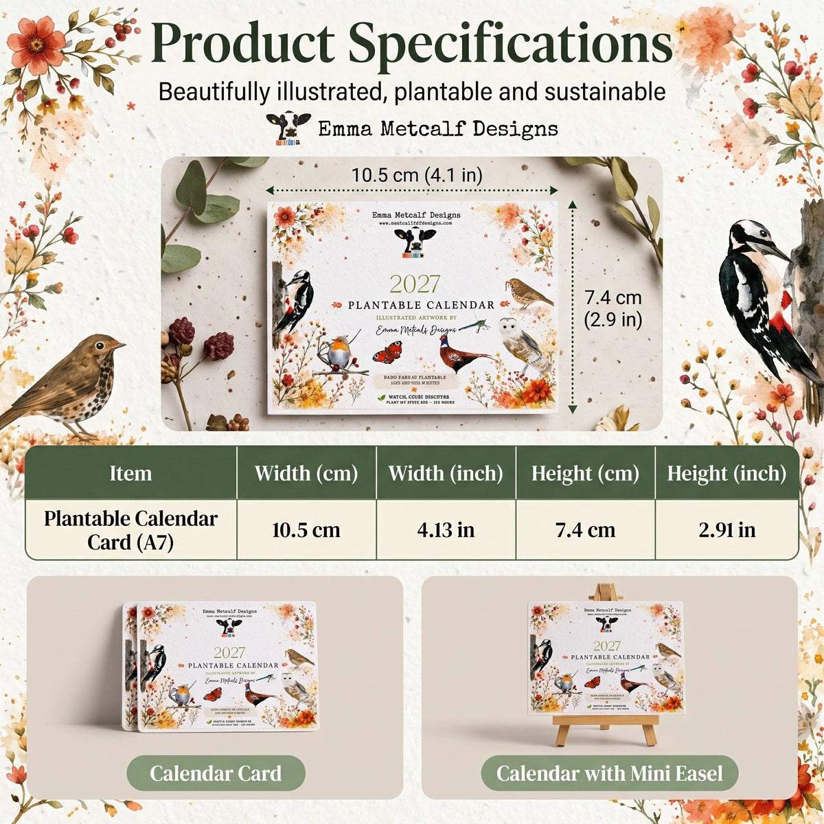 Plantable Wildflower Calendar 2027 – Seed Paper Desk Calendar