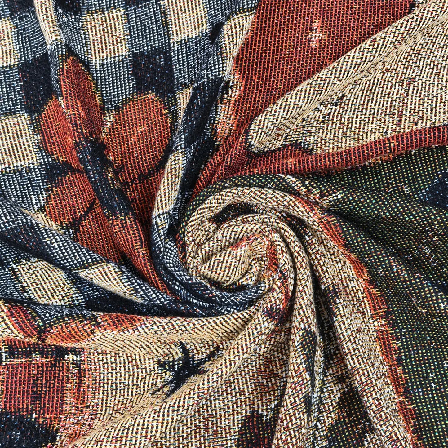 Halloween Patchwork Woven Throw Blanket with Tassels