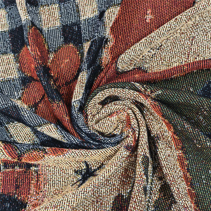 Halloween Patchwork Woven Throw Blanket with Tassels