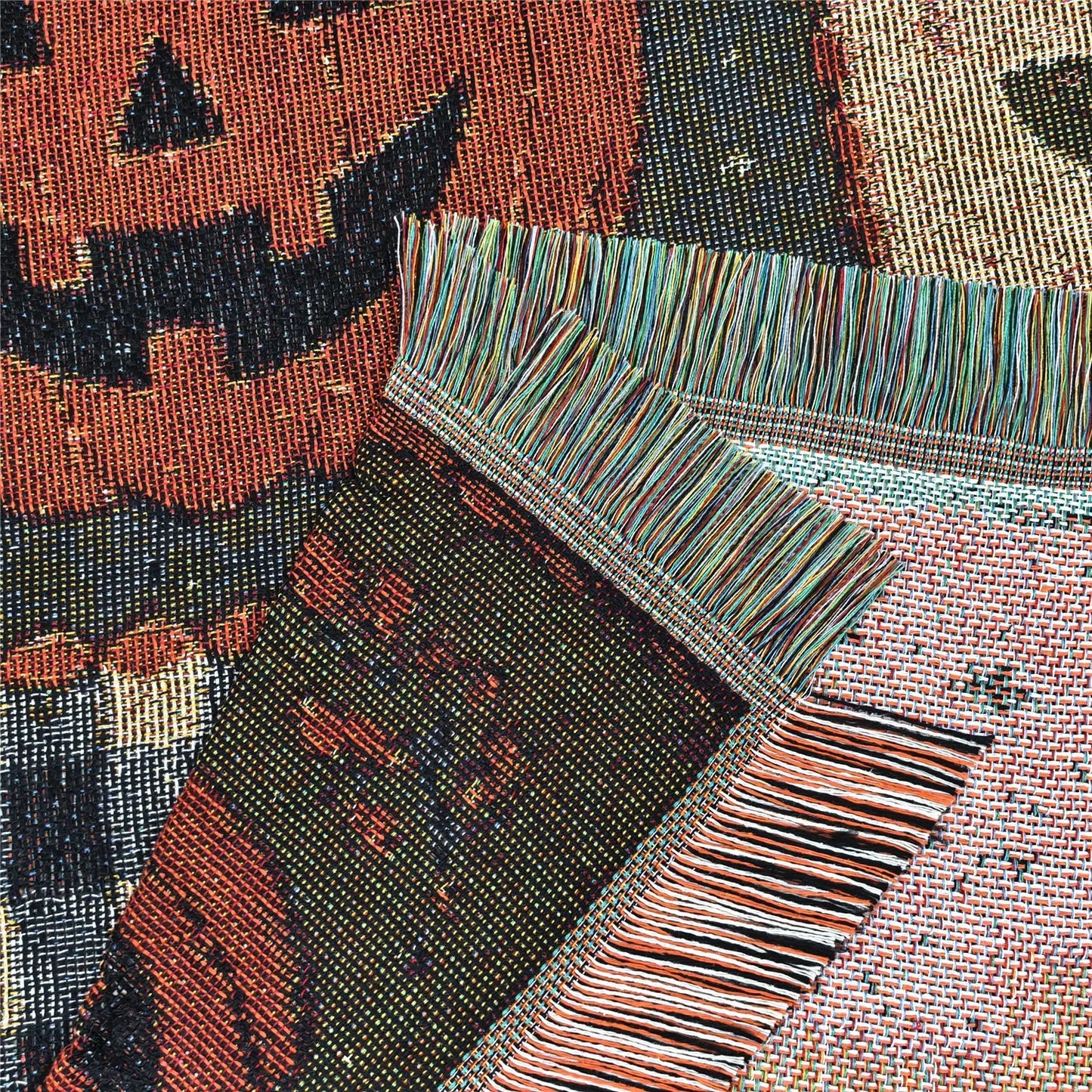 Halloween Patchwork Woven Throw Blanket with Tassels