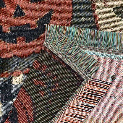 Halloween Patchwork Woven Throw Blanket with Tassels