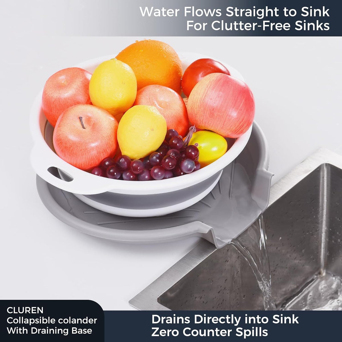Collapsible Colanders with Self-Draining Base