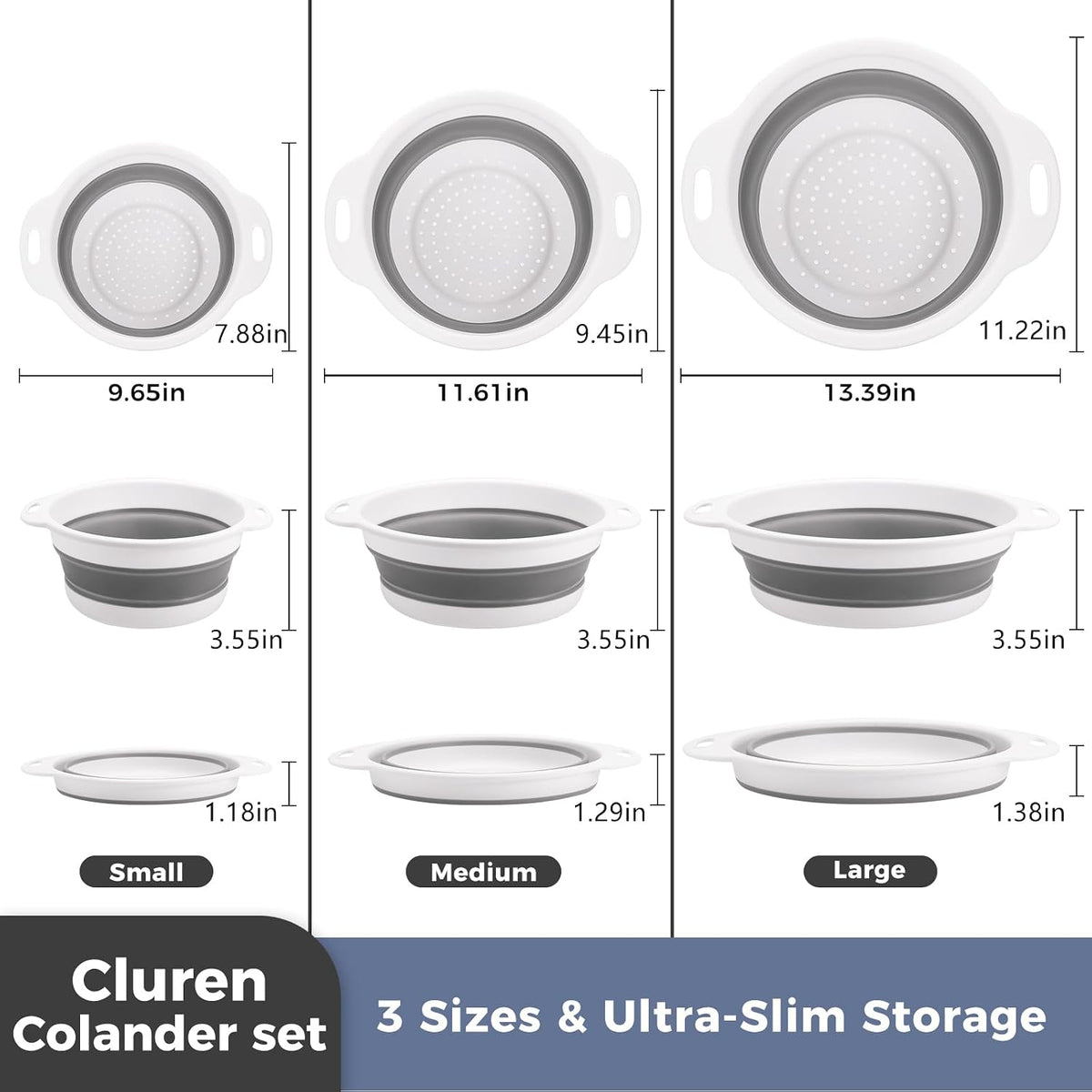 Collapsible Colanders with Self-Draining Base