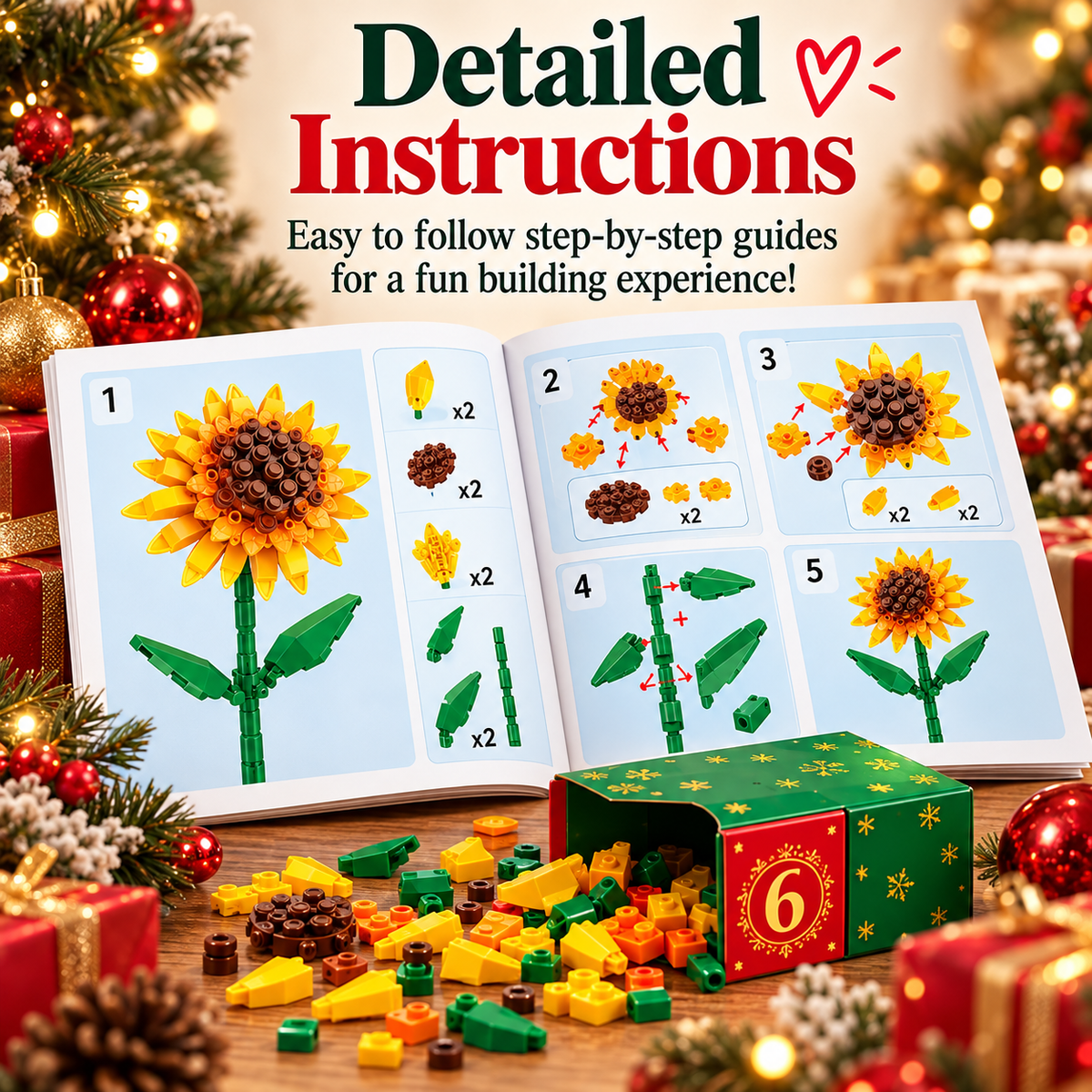 24-Day Flower Bouquet Building Blocks Advent Calendar – 24 Different Flowers Christmas Countdown Building Set