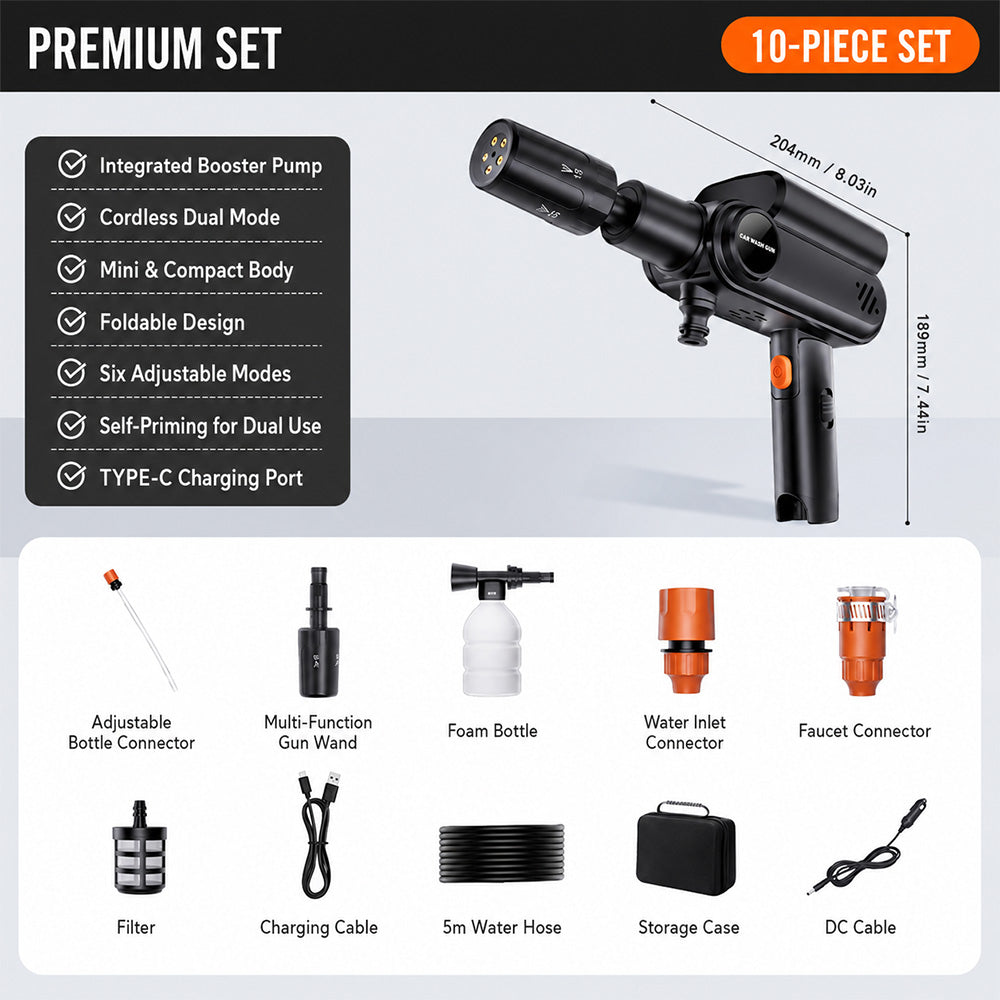TYIIPLUS™ Portable Mini Cordless Car Pressure Washer Guns | Foldable & Dual Power Supply