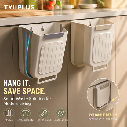TYIIPLUS™ Foldable Hanging Trash Can, 1.6 Gallon Kitchen Cabinet Door Garbage Bin with Scraper, Space-Saving Waste Container for RV, Car & Camping