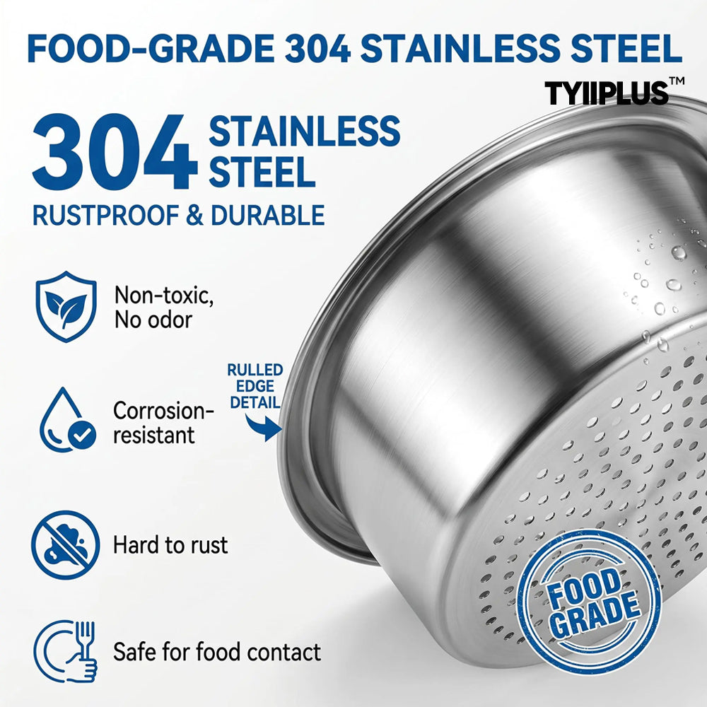 TYIIPLUS™ Stainless Steel Sink Strainer Basket, Multifunctional Hanging & Countertop Colander for Washing, Draining & Food Prep