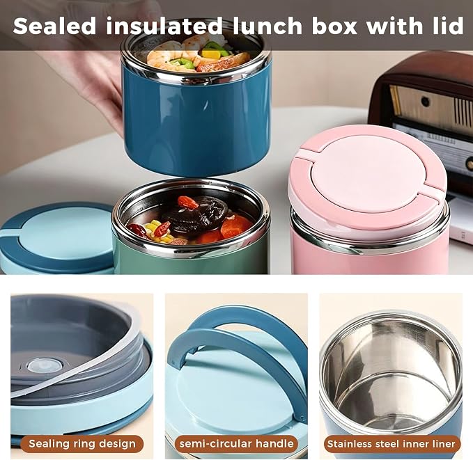 TYIIPLUS™ Stainless Steel Insulated Lunch Box with Handle – Leakproof Stackable Food Container for Office, School & Travel