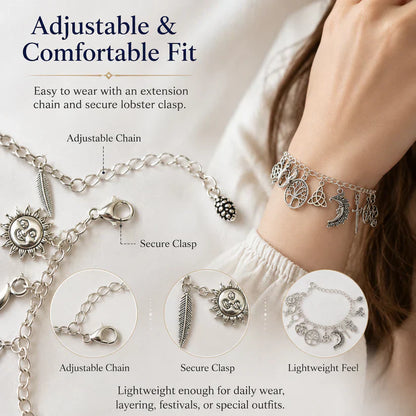 Vintage Witchy Charm Bracelet for Women – Celestial Gothic Boho Jewelry