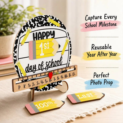 📚Interchangeable Wooden Back-to-School Sign – First, 100th & Last Day Milestone Photo Prop for Pre-K, Kindergarten, Elementary & K-12 Kids, Cute Pink Bow Classroom Decor & Gift🎀🎁