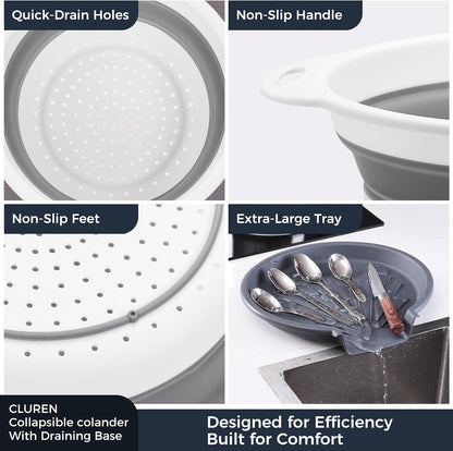Collapsible Colanders with Self-Draining Base