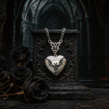 Gothic Bat Heart Locket – Vintage Necklace for Witchy Girls