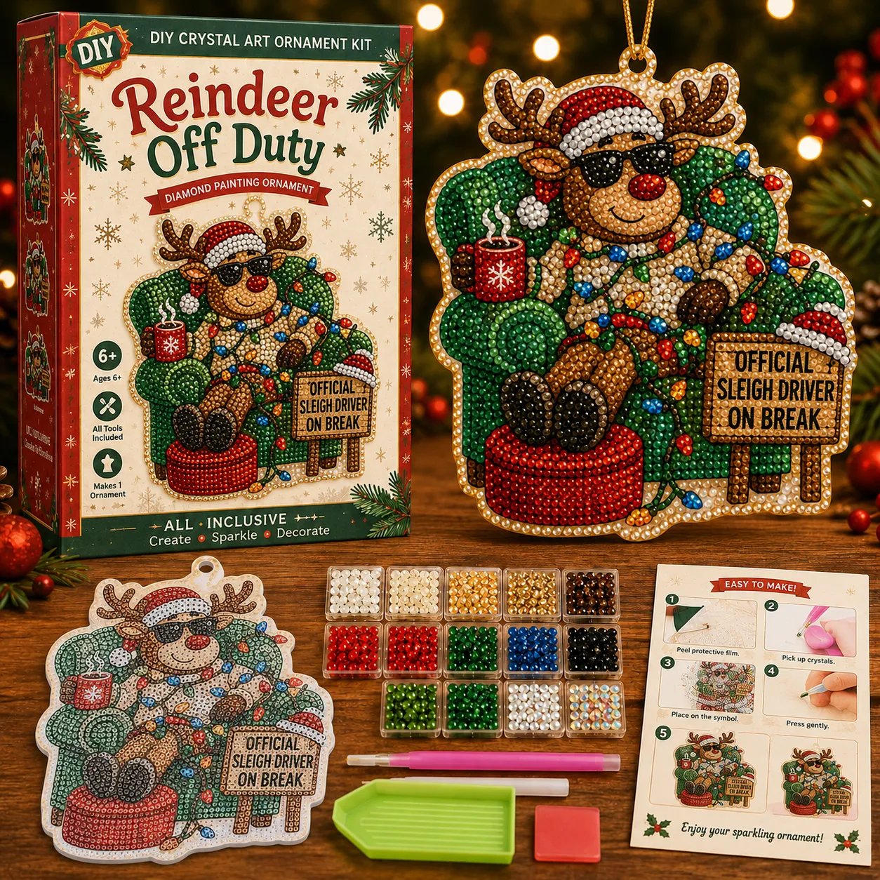🎄 Beginner-Friendly Funny Christmas Pearl Diamond Art Ornament DIY Kit | Complete Set with Printed Base, Pearl & Crystal Pieces, Tools, Hanging Cord & Instructions Included 💕