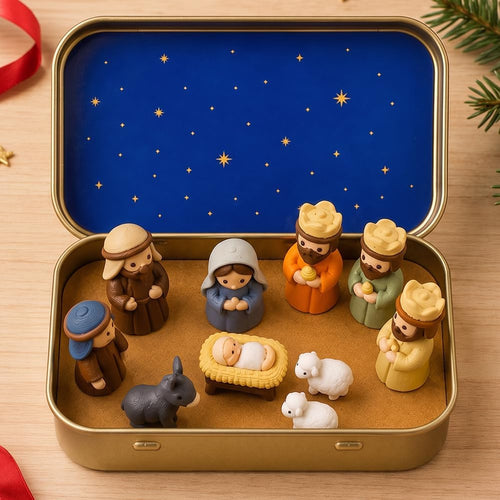 Pocket-Size Mini Nativity Scene Set with Storage Box