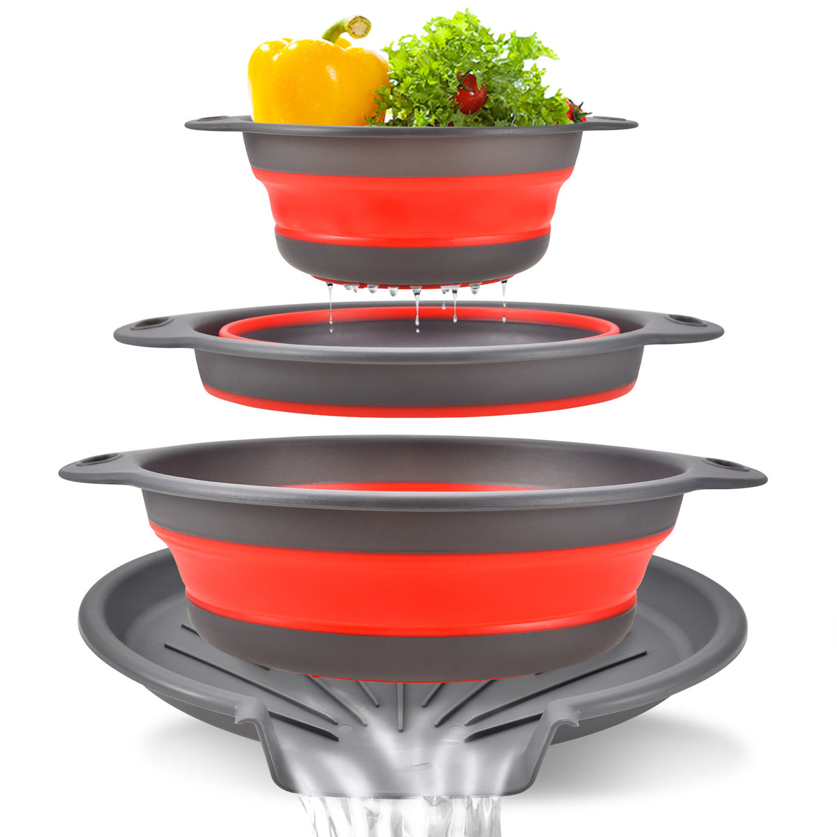 Collapsible Colanders with Self-Draining Base