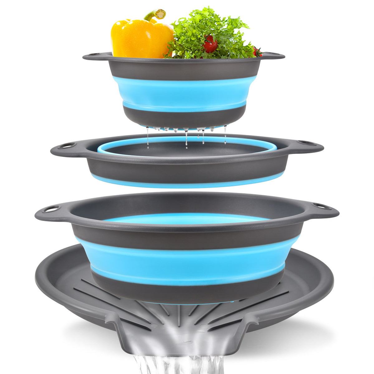 Collapsible Colanders with Self-Draining Base