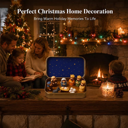 Pocket-Size Mini Nativity Scene Set with Storage Box