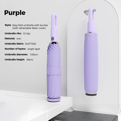 Portable Three-Fold Automatic Umbrella with Concealed Retractable Umbrella Cover
