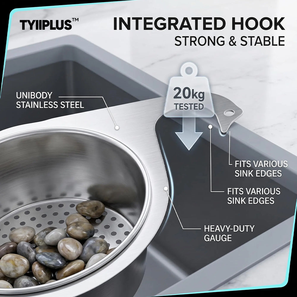 TYIIPLUS™ Stainless Steel Sink Strainer Basket, Multifunctional Hanging & Countertop Colander for Washing, Draining & Food Prep