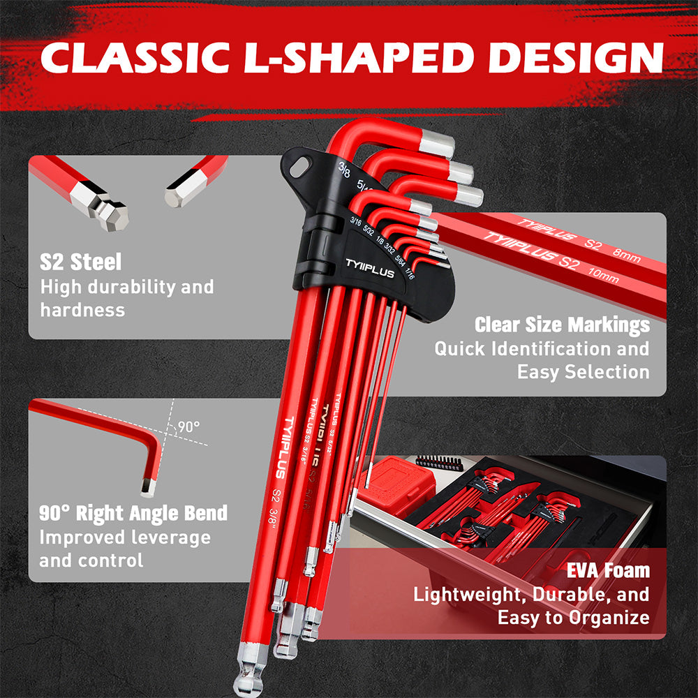 TYIIPLUS 30-Piece Long Arm Ball End L-Hex & Torx Key Set with Grip Handle