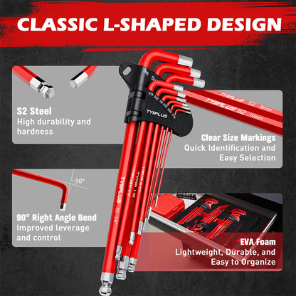 TYIIPLUS 30-Piece Long Arm Ball End L-Hex & Torx Key Set with Grip Handle