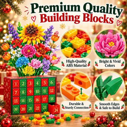 24-Day Flower Bouquet Building Blocks Advent Calendar – 24 Different Flowers Christmas Countdown Building Set