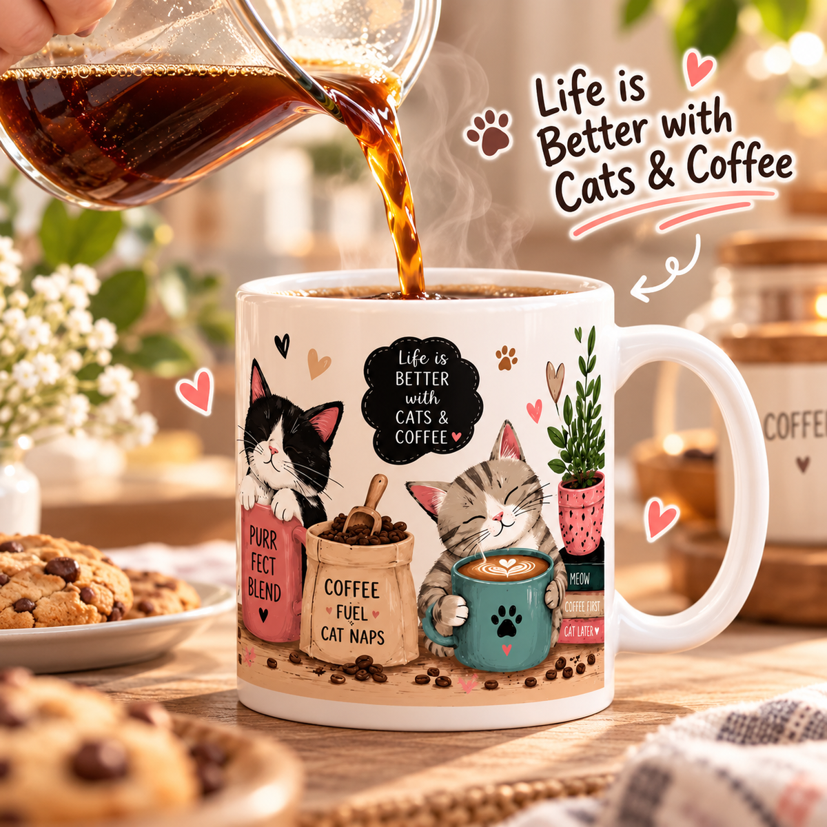 ☕🐱 Cozy Cat Coffee Mug, Cute Ceramic Cup for Cat Lovers