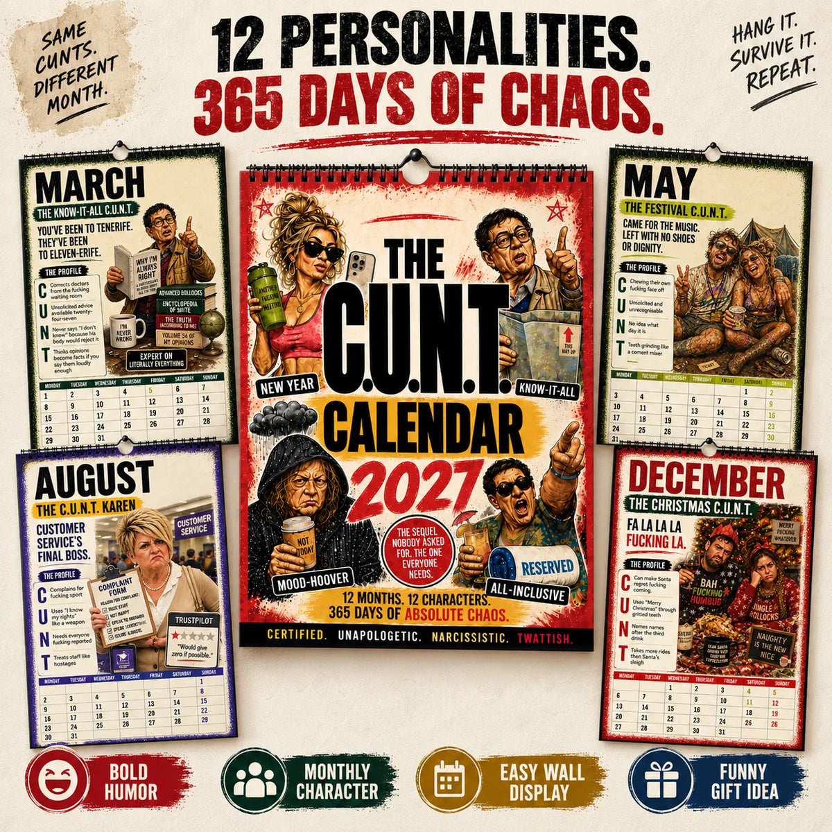 📅2027 C.U.N.T. Calendar 2.0 - The Calendar That Finally Has A Personality 😈