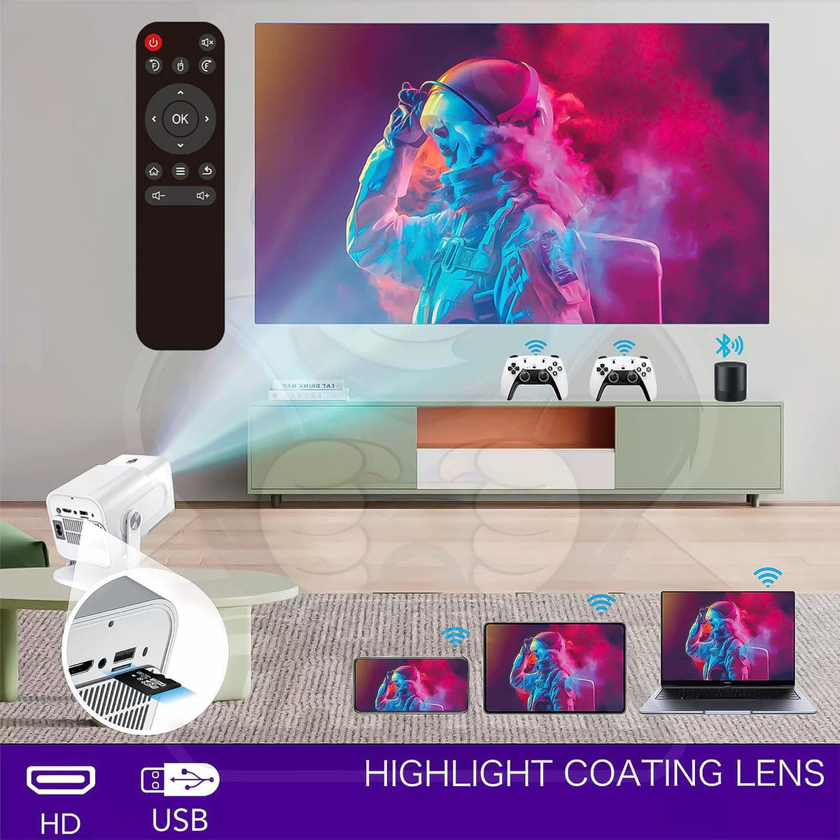 🎄Christmas Gift🎁TYIIPLUS Pro Projector and Game, Retro 4K Smart Game Projector, Built-in 10,000 Games, with 2 Wireless Controllers