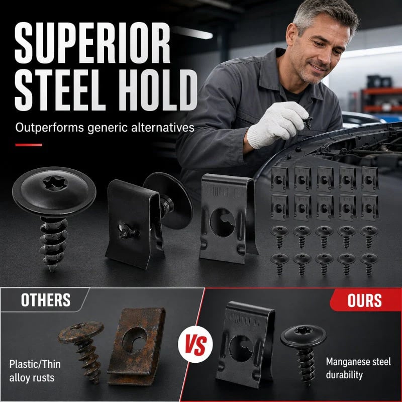 Universal Car Metal U-Type Clips and Screws Set