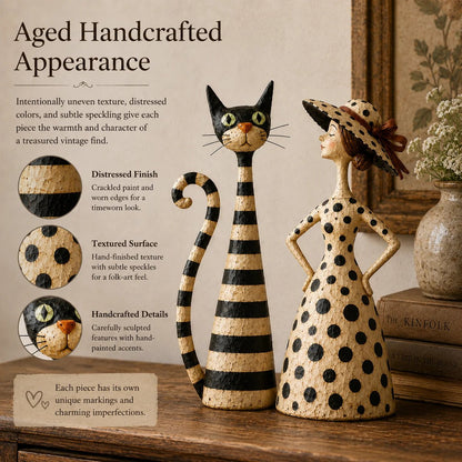 🐈‍⬛💃 Vintage Cat & Lady Sculptures