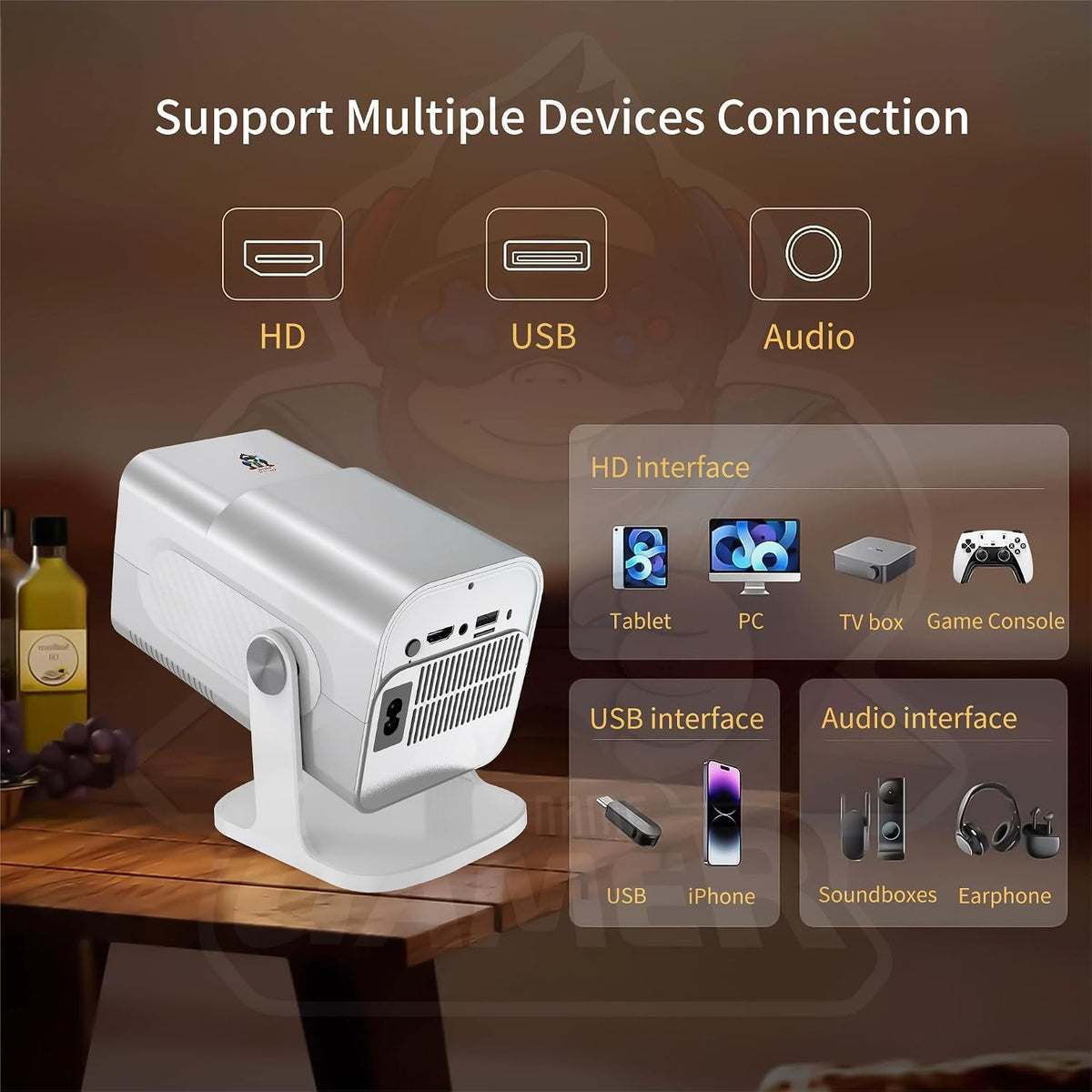 🎄Christmas Gift🎁TYIIPLUS Pro Projector and Game, Retro 4K Smart Game Projector, Built-in 10,000 Games, with 2 Wireless Controllers