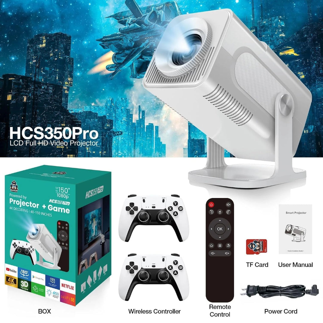 🎄Christmas Gift🎁TYIIPLUS Pro Projector and Game, Retro 4K Smart Game Projector, Built-in 10,000 Games, with 2 Wireless Controllers