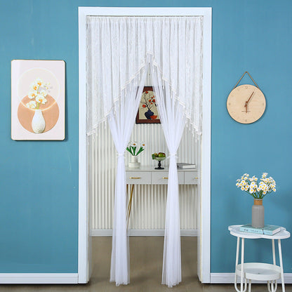 🌸 Extra-Wide Embroidered Beaded Doorway Curtain – Romantic Sheer Tie-Back Divider
