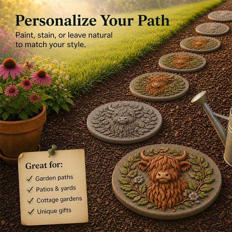 🐮Highland Cow Garden Art Stepping Stone Mold
