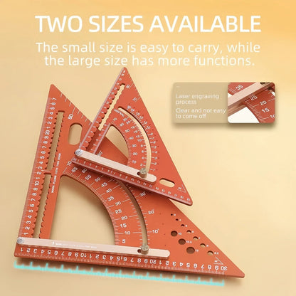 Multifunctional Woodworking Triangle Ruler - Heavy Duty Aluminum Alloy Speed Square with Adjustable Positioning Block & Protractor for Carpentry