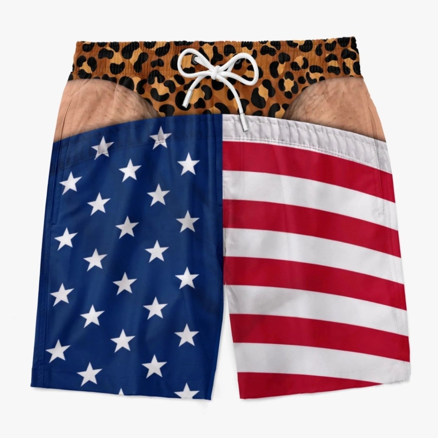 Funny Patriotic Men's Swim Trunks - "Warning Wide Load" Funny Design, Great Gift for Men