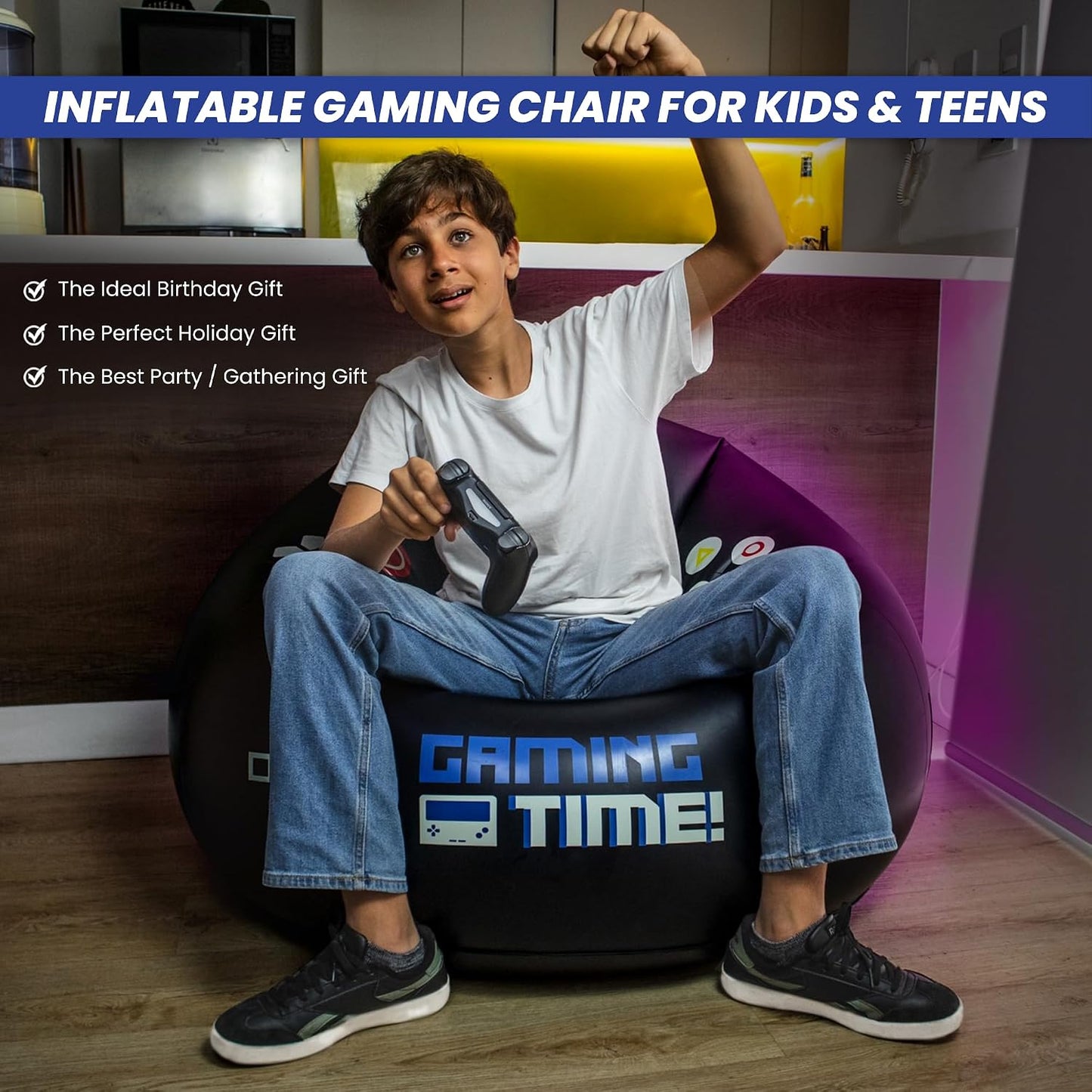 TYIIPLUS Inflatable Gaming Chair for Kids & Teens with Cup Holders and Side Pocket