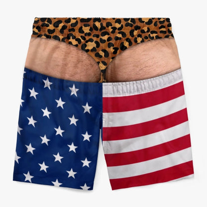 Funny Patriotic Men's Swim Trunks - "Warning Wide Load" Funny Design, Great Gift for Men