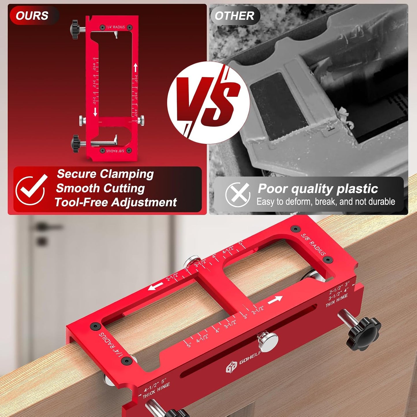 🔧 Adjustable Aluminum Door Hinge Jig Kit – Precision Mortising Template for 2.5"–5" Hinges