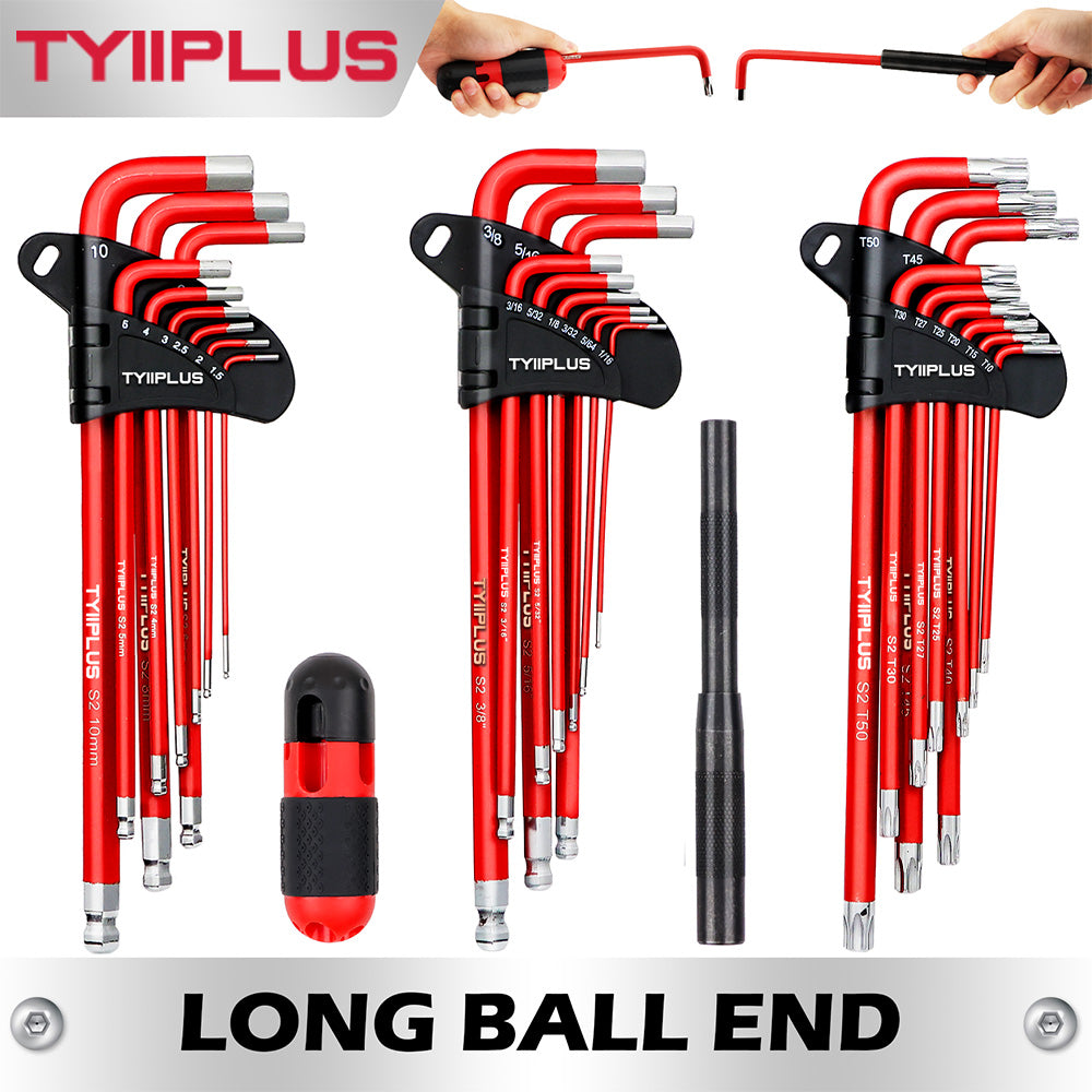 TYIIPLUS 30-Piece Long Arm Ball End L-Hex & Torx Key Set with Grip Handle
