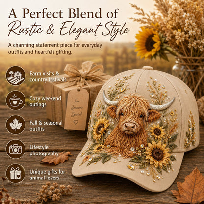 🦬3D Highland Cow Embroidery Cap🧢(Breathable & Lightweight Comfort & Unisex Fit)