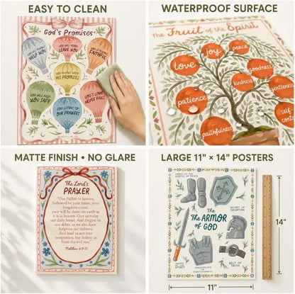 Bible Posters for Kids Classroom Set – 15 Christian Learning Posters