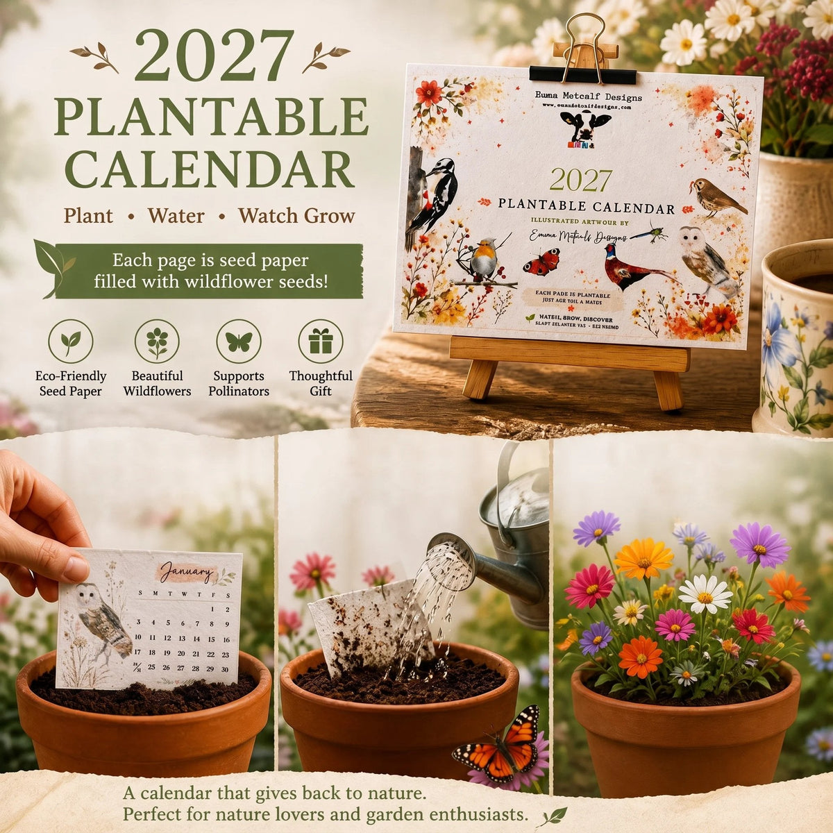Plantable Wildflower Calendar 2027 – Seed Paper Desk Calendar