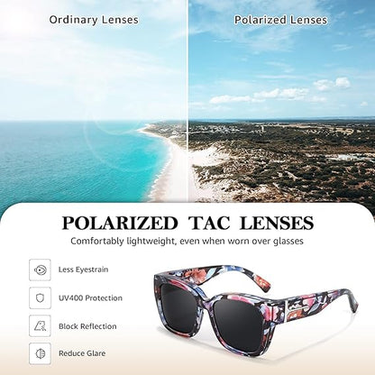🕶️ Polarized Fit Over Sunglasses for Women – UV400 Protection Floral Frame Wear Over Prescription Glasses