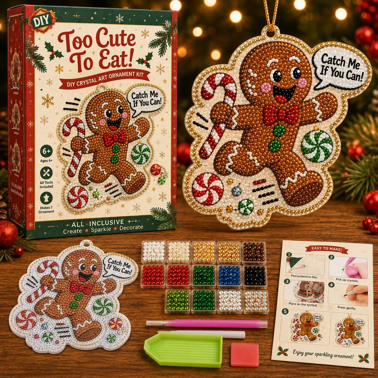 🎄 Beginner-Friendly Funny Christmas Pearl Diamond Art Ornament DIY Kit | Complete Set with Printed Base, Pearl & Crystal Pieces, Tools, Hanging Cord & Instructions Included 💕